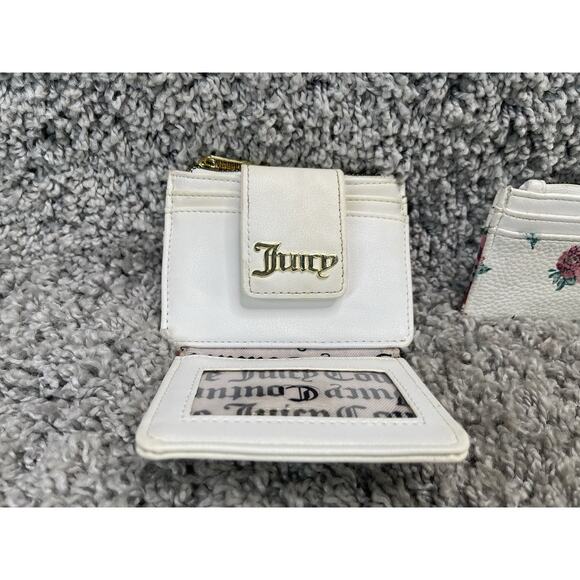 JUICY Small White Rose Floral Bi Fold Zippered Wallet & Card Holder Set - Picture 4 of 10
